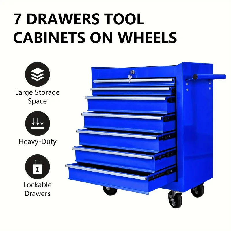 Workshop Tools Cabinet - 7 Drawers Blue Multifunctional Tool Trolley