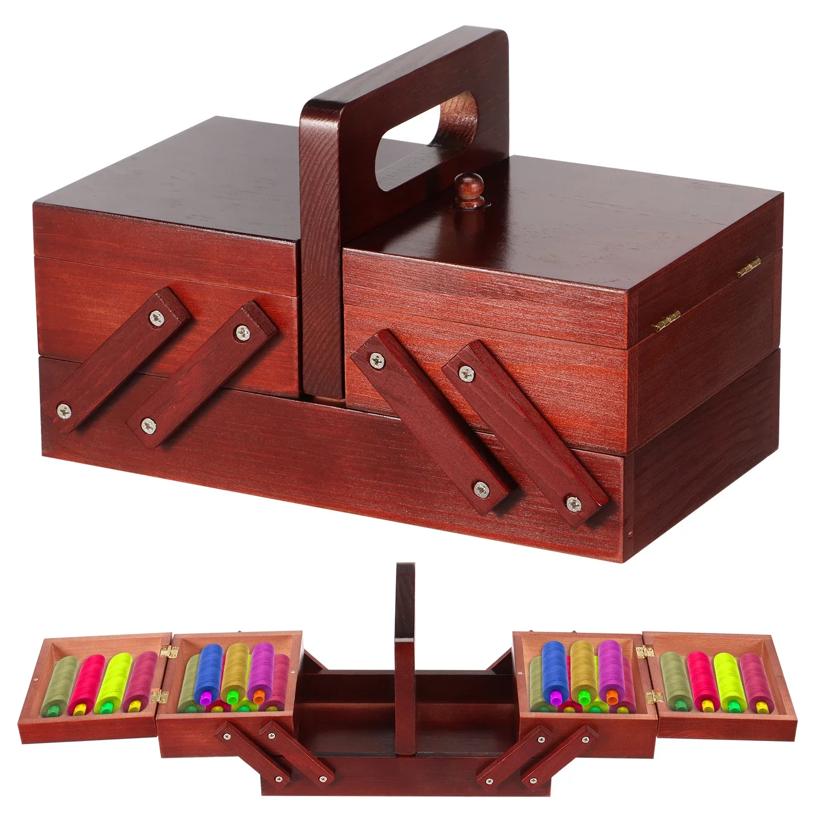 Workshop Tools Cabinet - Expandable Sewing Thread Box Wood Vintage
